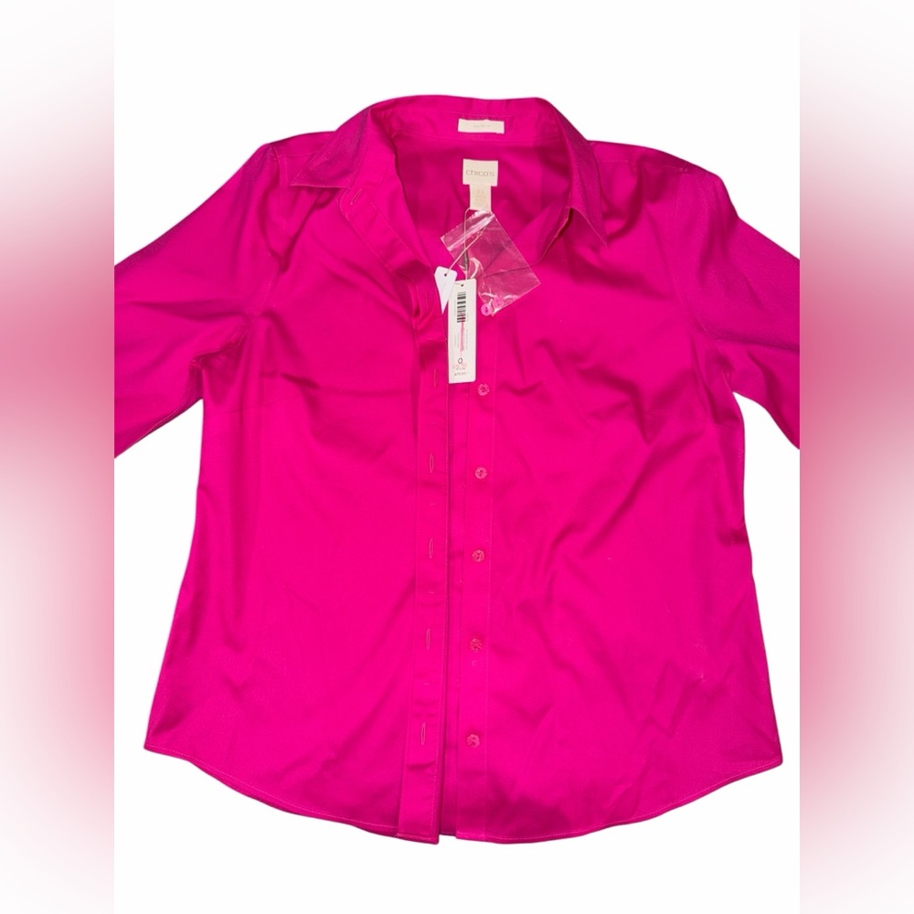 Chico's Hot Pink No-Iron Button-Up Blouse NWT